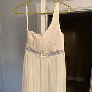 One Shoulder Off-White Grecian Dress with Jewels